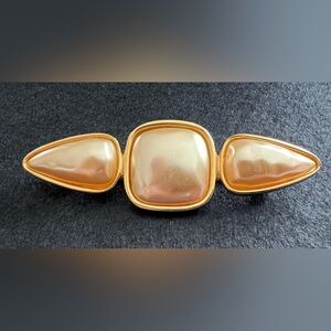 Vintage Napier Brooch Faux Pearl Gold Tone Large Bold Design